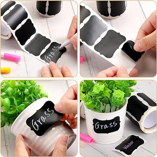 Photo 1 of 240 Pieces Chalkboard Labels Waterproof Blackboard Reusable Sticker with 3 Pieces Erasable Liquid Chalk Marker for Organizing Chalkboard Labels for Jars Storage Labels for Plastic Containers