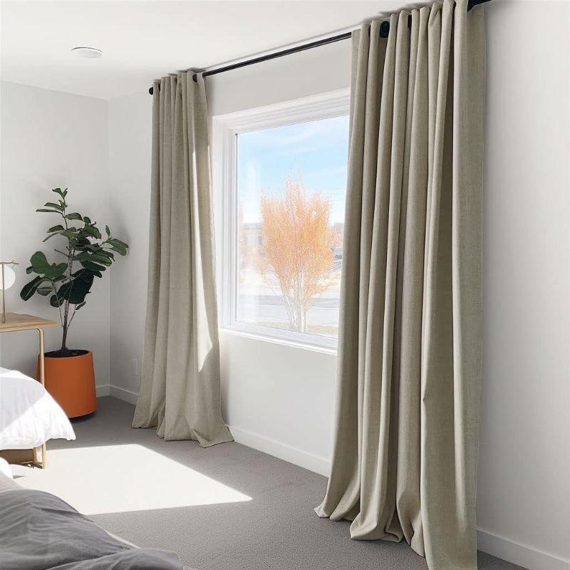 Photo 1 of 100% Blackout Curtains for Bedroom 84 inches Long,Grommet Linen Curtains with Blackout Liner, Linen Blackout Curtains for Living Room 2 Panels Set,50" x 84", Natural