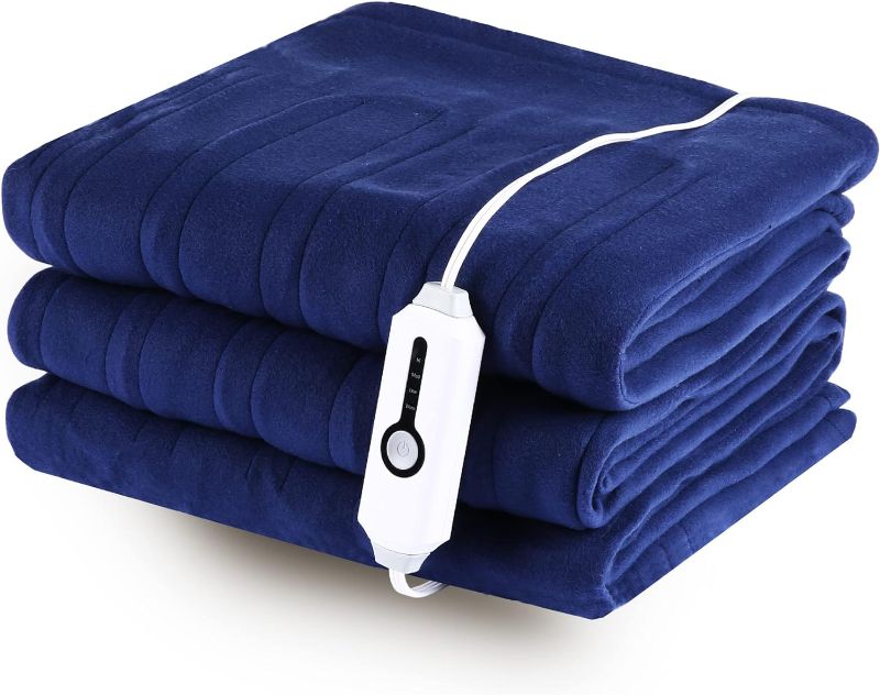 Photo 1 of Electric Heated Blanket 62" x 84" Machine Washable with 4 Fast Heating Levels & 10 Hours Auto Off Overheat Protection ETL Certified Super Cozy Soft Fleece Heating Throw for Home, Blue