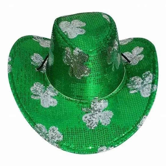 Photo 3 of St. Patrick's Day Sequin Adult Cowboy Hat light up pack of 4