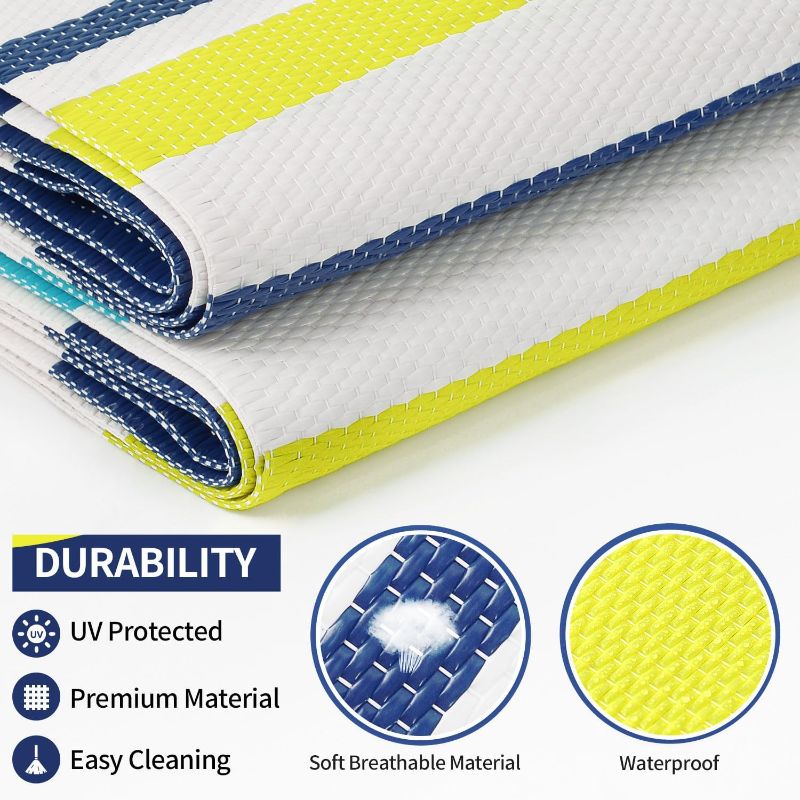 Photo 3 of Outdoor Rugs Patio Camping Portable - Plastic Straw Patio Rug Waterproof for Campers, Outdoor Area Carpet for Patios Clearance, Outside RVs Mat, Backyard Porch, Deck, Balcony, Picnic, Modern Style