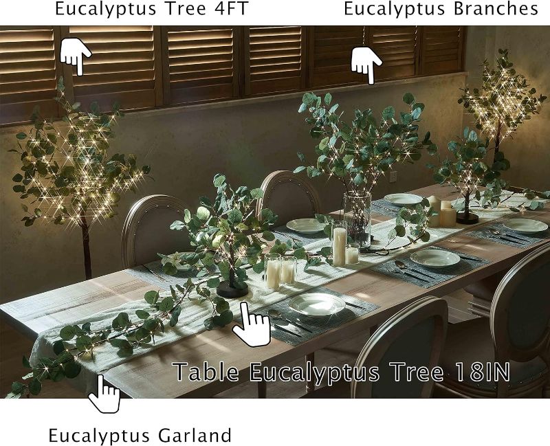 Photo 1 of Fudios Lighted Twig Eucalyptus Garland 6FT 96 Warm White LED Battery Operated with Timer for Mantle Fireplace Wedding Party Spring Bedroom Decoration Indoor Outdoor Use