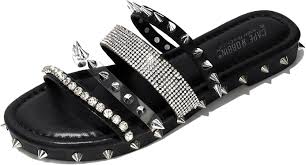 Photo 1 of Cape Robbin Xtreme Studded Womens Sandals - Fashion Slides for Women with Spikes - Comfortable Slip-On Flat Sandals for Women - Summer Sandals for Women BLACK SIZE 7 