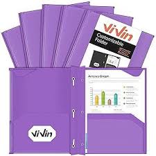 Photo 1 of Heavy Duty Pocket Folder with Prongs, 6 Pack, 2 Pockets Plastic Folder, with Clear Front Pocket and Stay-Put Tabs, Hold US Letter Size Page, for Office and School - PURPLE