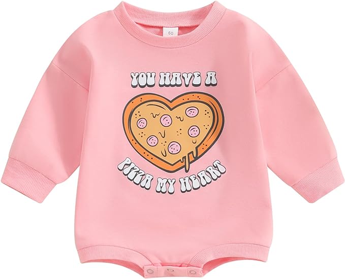 Photo 1 of BULINGNA Infant Baby Girl Valentine 's Day Outfit You Have A Pizza My Heart Bubble Sweatshirt Romper Fall One Piece Clothes SIZE 0-3M
