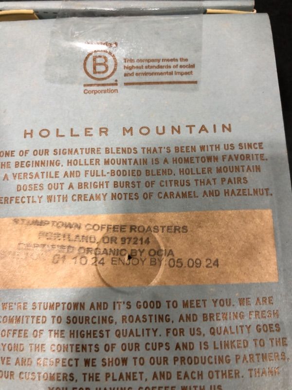 Photo 2 of Stumptown Coffee Roasters, Organic Medium Roast Ground Coffee Gifts - Holler Mountain 12 Ounce Bag, Flavor Notes of Citrus Zest, Caramel and Hazelnut BEST BY 05/09/2024