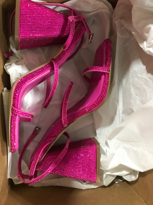 Photo 2 of (8.5) Steve Madden Britani Fuchsia Ankle Strap Squared Open Toe Block Heeled Sandals