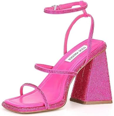 Photo 1 of (8.5) Steve Madden Britani Fuchsia Ankle Strap Squared Open Toe Block Heeled Sandals