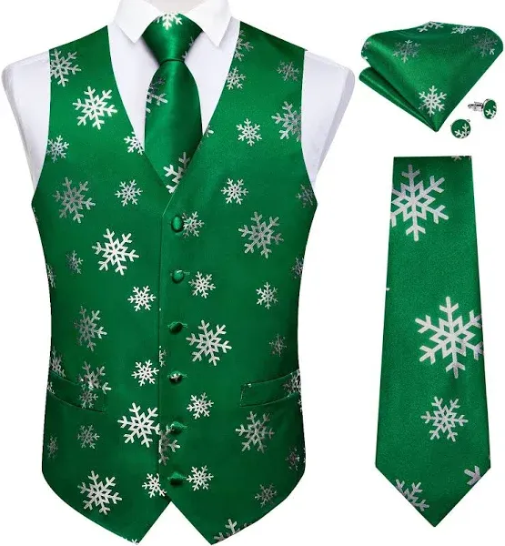 Photo 1 of DiBanGu Christmas Men's Suit Vest and Tie Snowflake Waistcoat Necktie Pocket Square Cufflinks Set Festival Party Gifts  Christmas Snowflake 2XL 