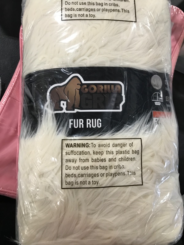 Photo 2 of Gorilla Grip Fluffy Faux Fur Rug, Machine Washable Soft Furry Area Rugs, Rubber Backing, Plush Floor Carpets for Baby Nursery, Bedroom, Living Room Shag Carpet, Luxury Home Decor, 2x4, Ivory 2 x 4 Feet Ivory