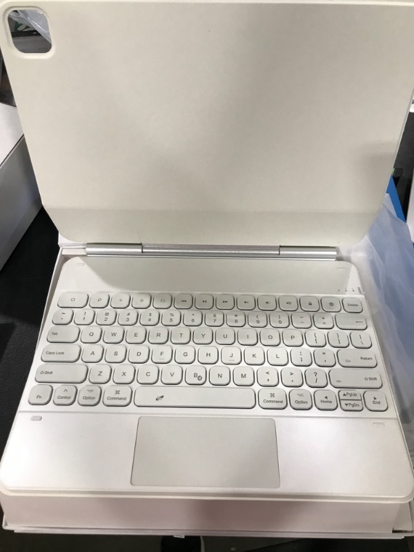 Photo 1 of Floating Cantilever Stand Magnetic Keyboard Case Compatible with iPad Pro 12.9, iPad Case with iPadOS Shortcuts, Multi-Touch Trackpad, 7-Color Backlit, 800mAh Battery, Bluetooth 5.2 Connection (White) 