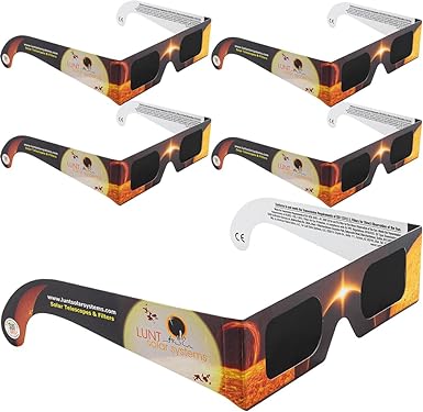 Photo 1 of LUNT SOLAR 5 Pack Premium Eclipse Glasses, AAS Approved 2024 Solar Glasses, CE and ISO Certified, HD Film, Crisp Solar Image