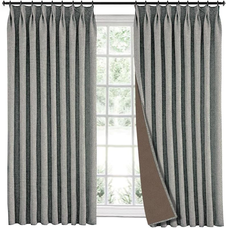 Photo 1 of Grey Linen Pinch Pleat Drapes 108 inches Length, 85% Blackout Drapes for Bedroom, Thermal Insulated Window Treatment Curtains (Lined, 52" W x 108" L, 1 Panel, Grey)