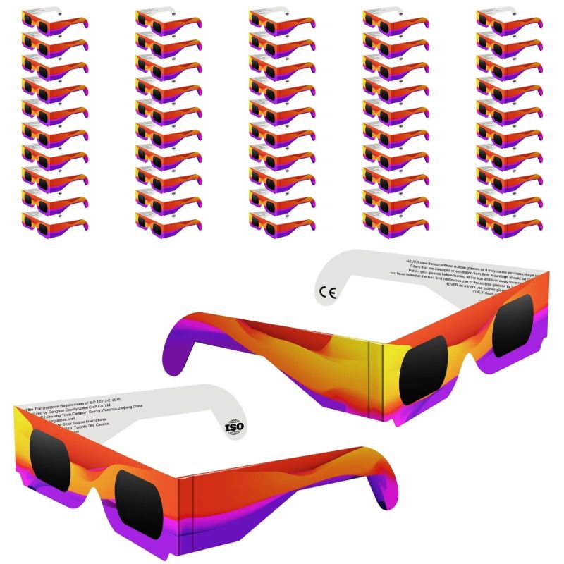 Photo 1 of 50 PCS Solar Eclipse Glasses 2024, CE & ISO 12312-2 Certified AAS Recognized Paper Glasses, Eye Protection Approved for Direct Sun Viewing, Sun Safe Shades for 2024 Total Solar Eclipse-B01