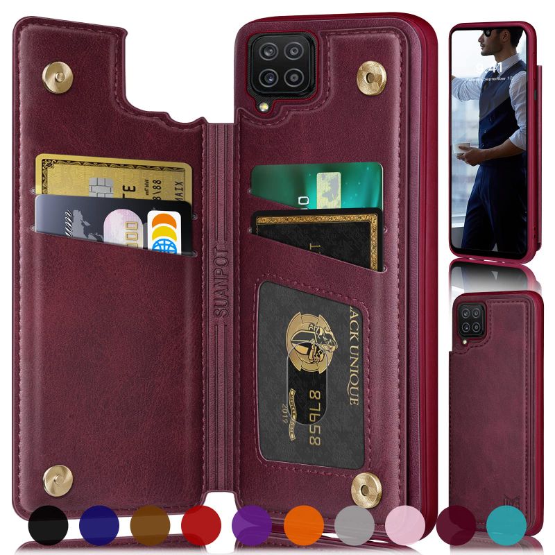 Photo 1 of SUANPOT?RFID Blocking for Samsung Galaxy A12 Wallet case with Credit Card Holder,Flip Book PU Leather Phone case Shockproof Cover Cellphone Women Men for Samsung A12 case Wallet?Wine Red? Wine Red-/