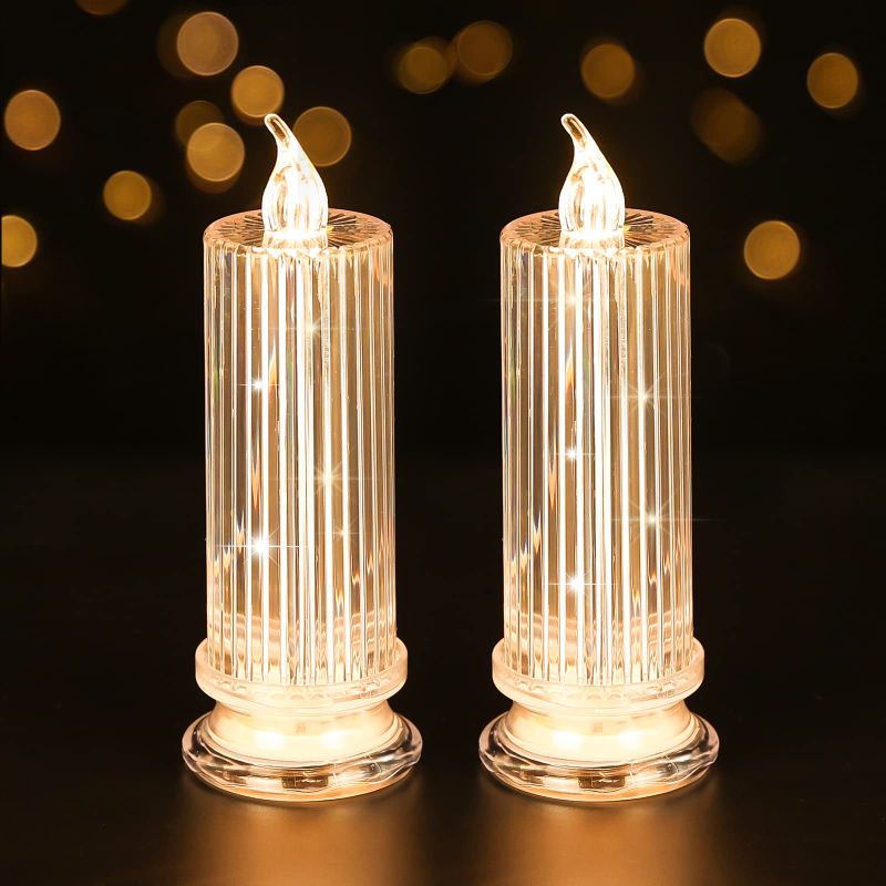 Photo 1 of 2 PCS LED flameless Candles (D:2.5" x H:7"), LED Clearance Pillar Candle Battery Operated, Batteries included,Realistic Fake Electronic Candles for Halloween Bedroom Birthday Wedding Decorations Candles_refraction(2PCS)