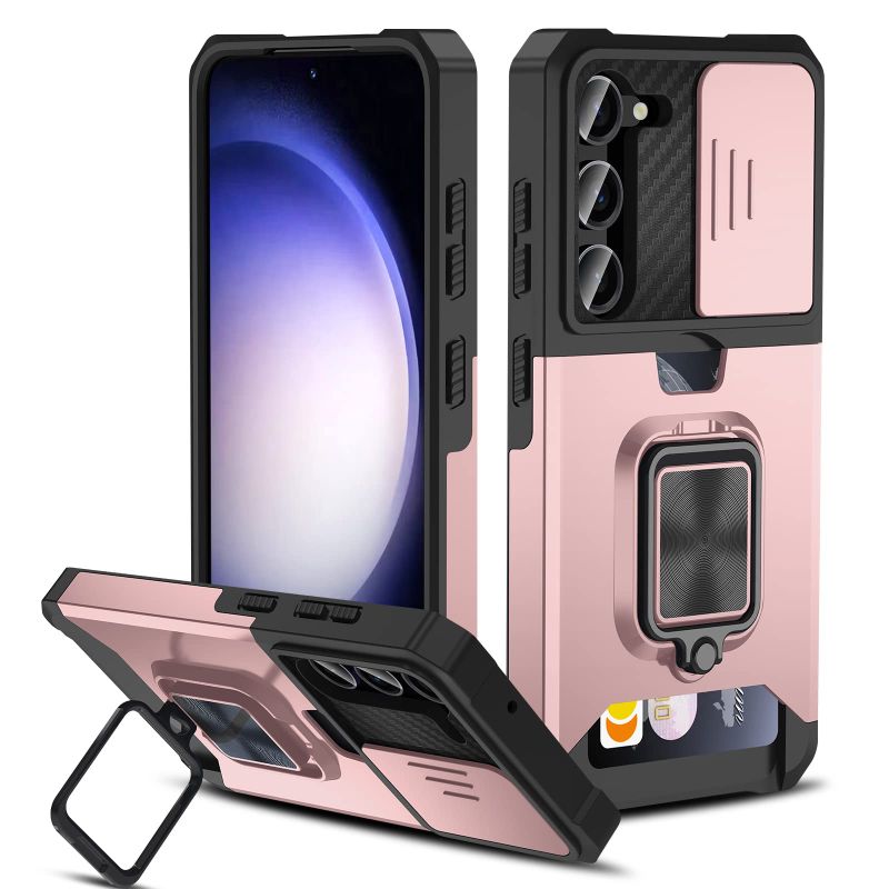 Photo 1 of OUBA for Galaxy S23+ Plus Case Wallet with Card Holder Ring Kickstand Sliding Camera Cover Heavy Duty Protection Slim Fit Shockproof Rugged Protective Men Women for Samsung S23 Plus 6.6" 5G, Rose Gold