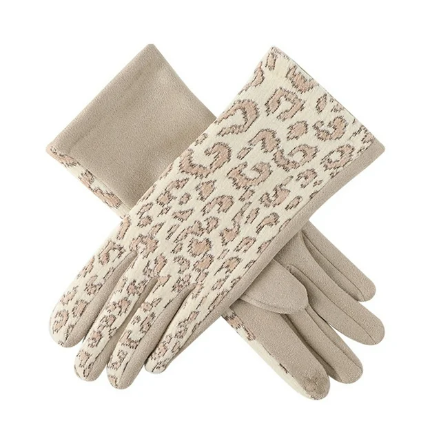 Photo 1 of Winter Gloves for Women with Warm Fleece Lining Touchscreen Windproof Gloves Lurex Leopard - 