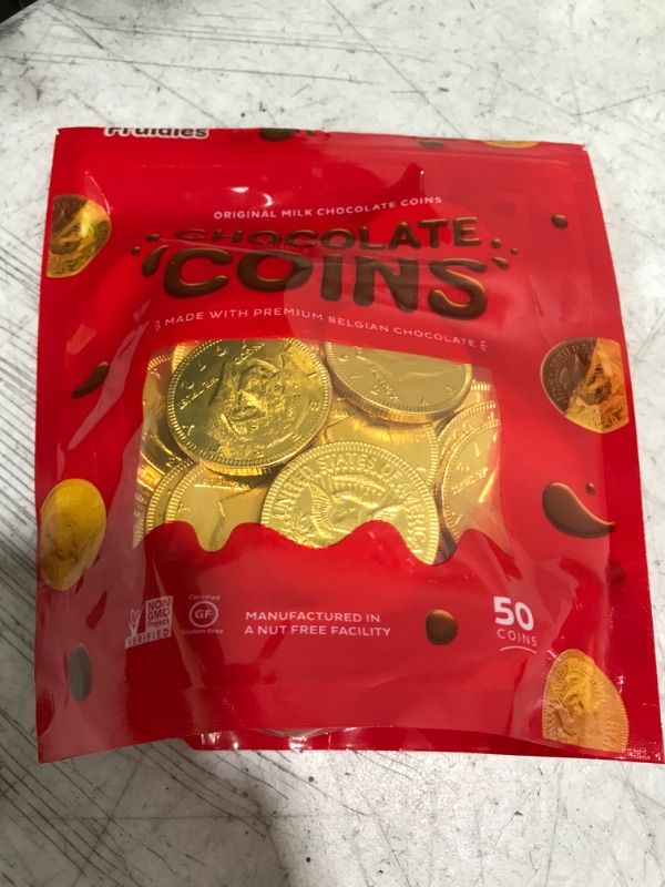 Photo 2 of Fruidles Milk Chocolate Coins, Gold Half Dollar Chocolate Coins, Made with Premium Belgian Chocolate, Nut-Free, Non-GMO, Kosher Dairy (25 Pack)