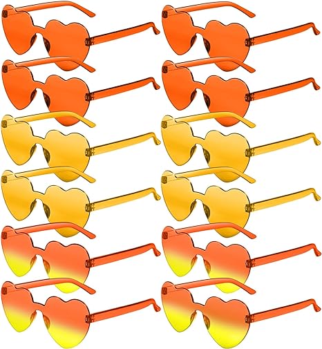 Photo 1 of RTBOFY 12 Pack Heart Sunglasses Heart Shaped Sunglasses with Candy Color for Women Thanksgiving Party Favor Halloween Glasses Orange+yellow
