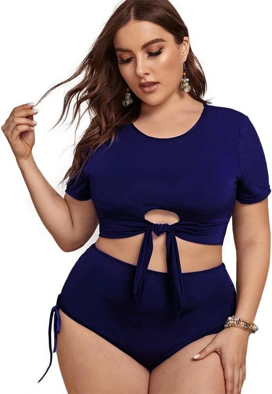 Photo 1 of ALLABREVE Women Plus Size Tankini Swimsuit Two Piece Flowy Swimdress Bathing Suits with Shorts - 4XL, Navy