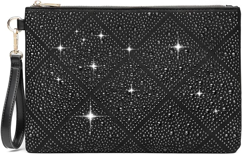Photo 1 of ER.Roulour Evening Bag for Women Rhinestone Crystal Envelope Clutch Purses Large Square Handbags for Party Wedding Prom Black-silver