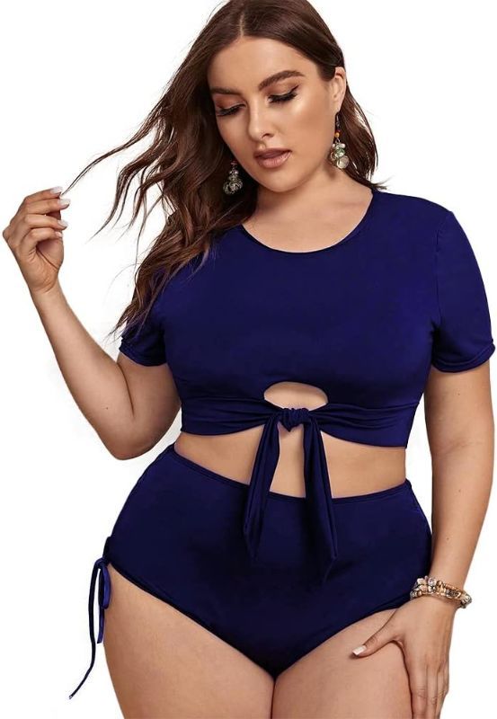 Photo 1 of ALLABREVE Women Plus Size Tankini Swimsuit Two Piece Flowy Swimdress Bathing Suits with Shorts - 4XL, Navy
