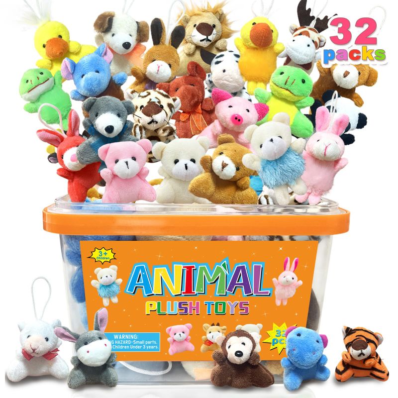 Photo 1 of 32Pcs Mini Plush Animals Toy Set Assortment Bulk Stuffed Keychain Party Favors for Kids Small Animals Decorations Gift Easter Carnival Prizes Christmas Birthday Goodie Bag Fillers