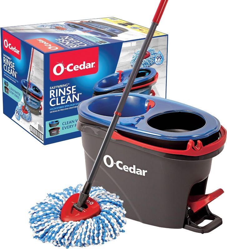 Photo 1 of O-Cedar EasyWring RinseClean Microfiber Spin Mop & Bucket Floor Cleaning System, Grey

