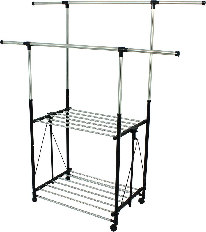 Photo 1 of GRGR200 Stainless Steel Collapsible Double-Bar Garment Rack
