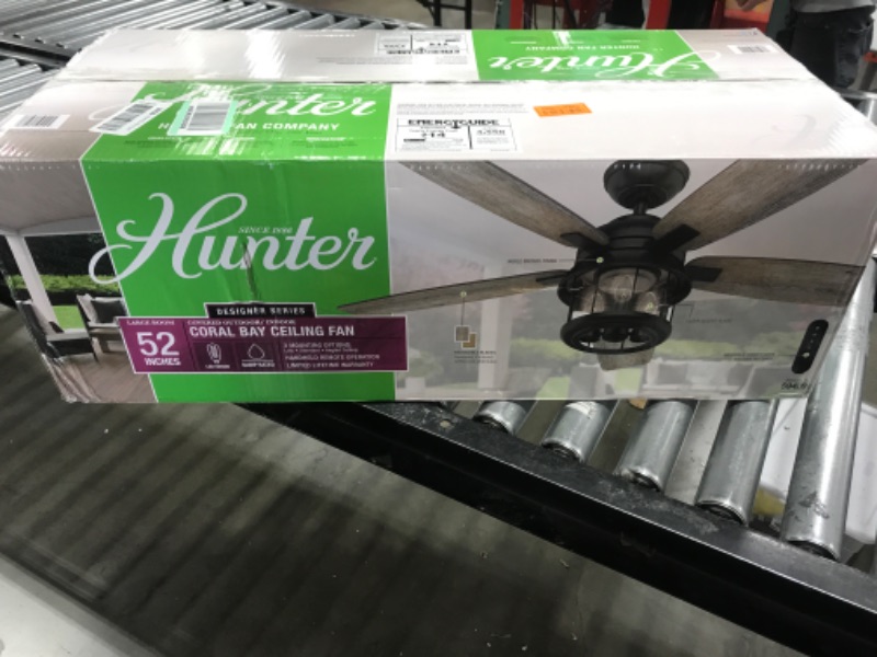 Photo 2 of Hunter Fan Company 59420 Coral Bay Indoor/Outdoor Ceiling Fan with LED Light and Remote, 52, Black