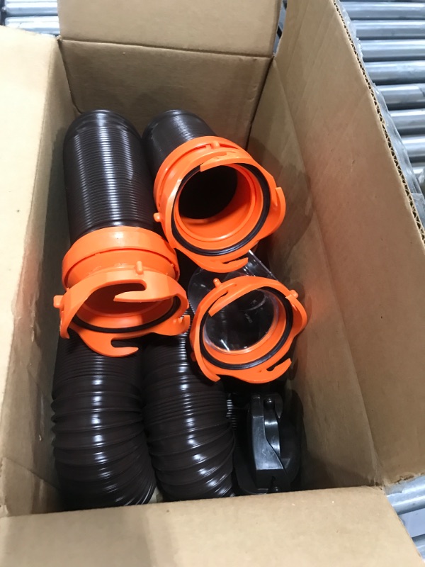 Photo 2 of ??Camco RhinoFLEX 20' Camper/RV Sewer Hose Kit - Includes 4-in-1 Adapter, Clear Elbow, & Caps - Connects to 3? Slip & 3?, 3 1/2?, 4? NPT Threaded Sewer Connections (39742)
