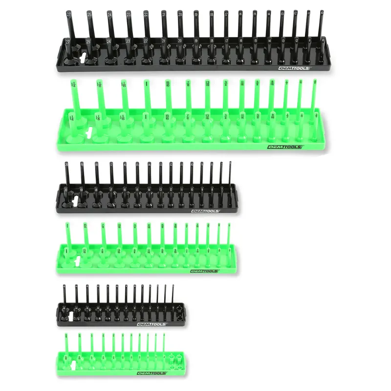 Photo 1 of OEMTOOLS 22233 6 Piece SAE and Metric Socket Tray Set (Black and Green).  2 pieces only 
