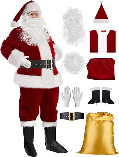 Photo 1 of 
Santa Claus Costume for Men 9PCS, Christmas Santa Costume Adult Deluxe Santa Suit Professional Santa Outfit 