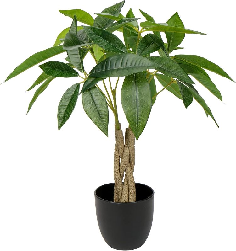 Photo 1 of 16 Inch Fake Money Tree Plant Indoor Potted Plants Artificial Pachira Money Tree Small Faux Plants in Black Pot Good Luck Excellent Gift Fortune Plants for Home Office Decor 