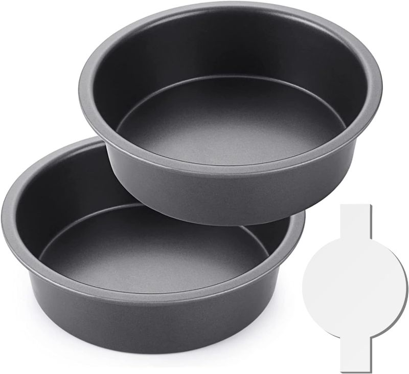 Photo 1 of HONGBAKE 8 Inch Round Cake Pan Set for Baking with 60 Pieces Parchment Paper, Nonstick Circle Cake Pans Set of 2, Layer Cake Tin, Cheesecake Mold, Huty Duty - Grey 