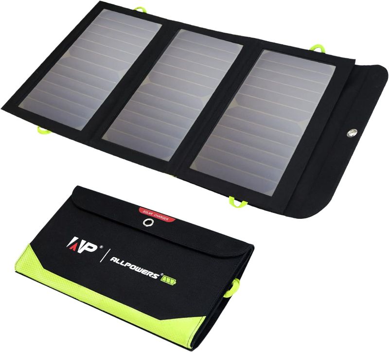 Photo 1 of ALLPOWERS SP002 21W Solar Charger with 10000mAh Power Bank and 3 Fast Charging USB-A/USB-C Ports, IP66 Waterproof Portable Solar Panel for Camping Hiking Compatible with iPhone iPad Samsung Earbuds 