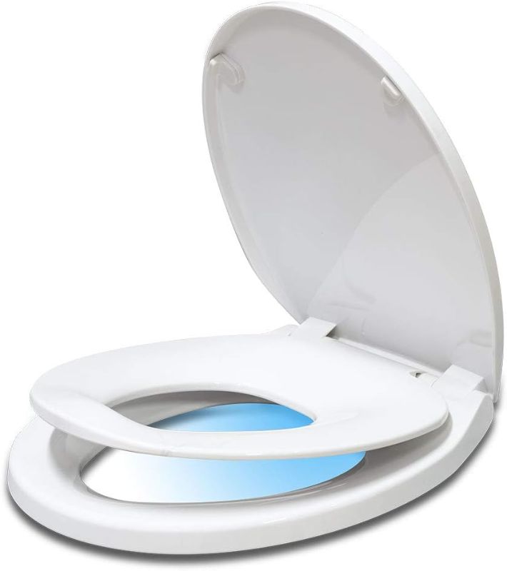 Photo 1 of Round Toilet Seat with Built in Potty Training Seat, Slow Close, Easy Clean,Fit Standard Round Toilet, Plastic, White
