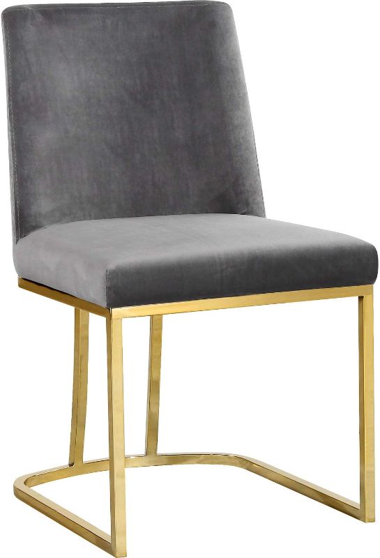 Photo 1 of Meridian Furniture Heidi Collection Modern | Contemporary Velvet Upholstered Dining Chair with Polished Gold Metal Frame, , 19" W x 23" D x 32" H, Grey
