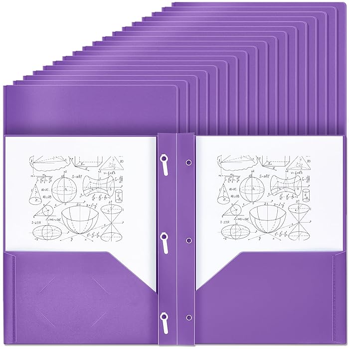 Photo 1 of Lincia 100 Pcs Plastic Folders with Pockets and Prong Folders with Prongs Plastic Folders with 2 Pockets Pocket Folders for Office, School for Students, Teachers, Office Workers (Purple)
