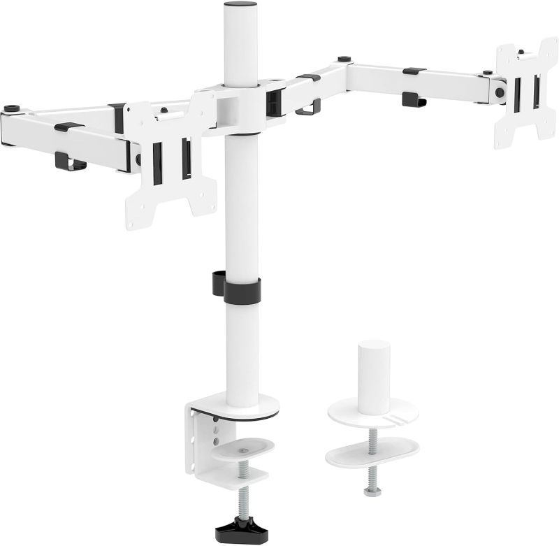 Photo 1 of WALI Dual LCD Monitor Fully Adjustable Desk Mount Stand Fits 2 Screens up to 27 inch, 22 lbs. Weight Capacity per Arm (M002-W), White
