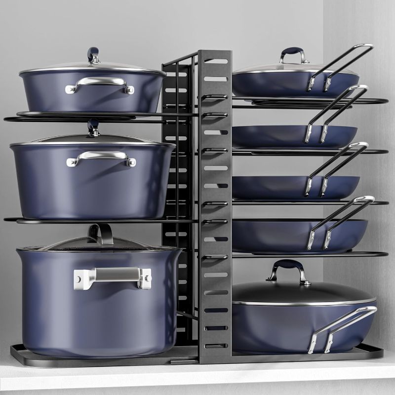 Photo 1 of ORDORA Pots and Pans Organizer: Under Cabinet, Adjustable 8-Tier Pot Organizers inside Cabinet, Kitchen Organizers and Storage Fit 6-11 inch Lightweight Cookware
