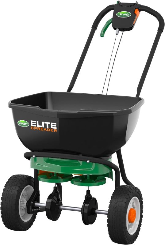 Photo 1 of Scotts Elite Spreader for Grass Seed, Fertilizer, Salt, Ice Melt, Durable Push Spreader Holds up to 20,000 sq.ft. Product
