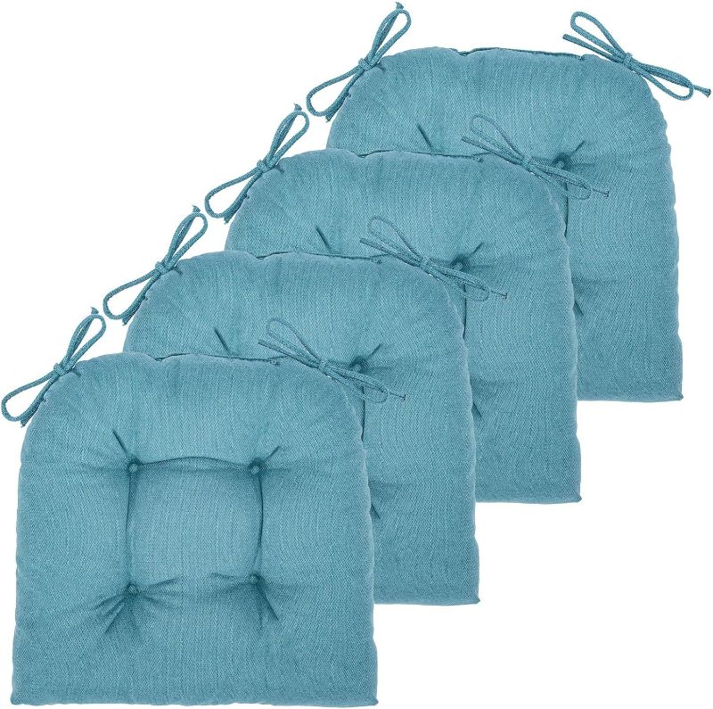 Photo 1 of JAMPAYANG Chair Cushion, 4 Pack Chair Cushions for Dining Chairs, Chair Pads and Mat with Ties for Indoor Kitchen Seat and Desk (4 Count - 15.5x 15.5x 4 in, Teal)
