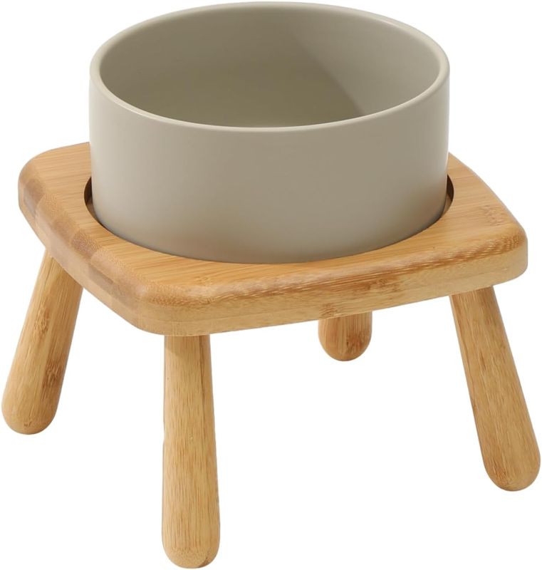 Photo 1 of Havniva Raised Dog Bowl Non-Slip Ceramics Dog Bowl with Stand Dog Food Bowl Dog Dish Dog Water Bowl for Puppy or Medium-Sized Dog Protect Cervical Spine (6in Bowl + Chair Stand, Grey)
