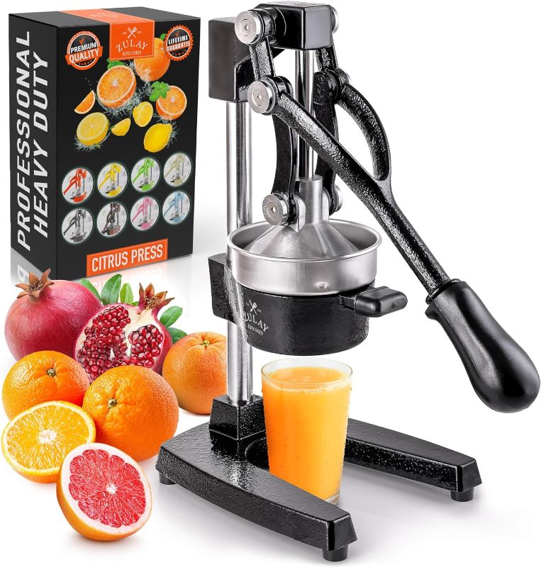 Photo 1 of Zulay Kitchen Cast-Iron Orange Juice Squeezer - Heavy-Duty, Easy-to-Clean, Professional Citrus Juicer - Durable Stainless Steel Lemon Squeezer - Sturdy Manual Citrus Press & Orange Squeezer (Black) 