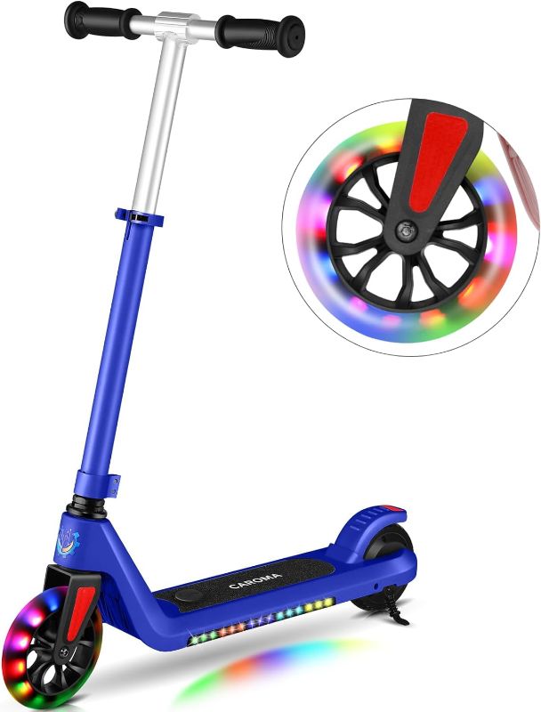 Photo 1 of Caroma Electric Scooter for Kids Ages 6-14, 120W/150W Motor, 10 mph, 80 mins Ride Time, Adjustable Speed & Height, Colorful Lights, LED Display, Foldable Kids Electric Scooter, Ideal Gifts for Kids 