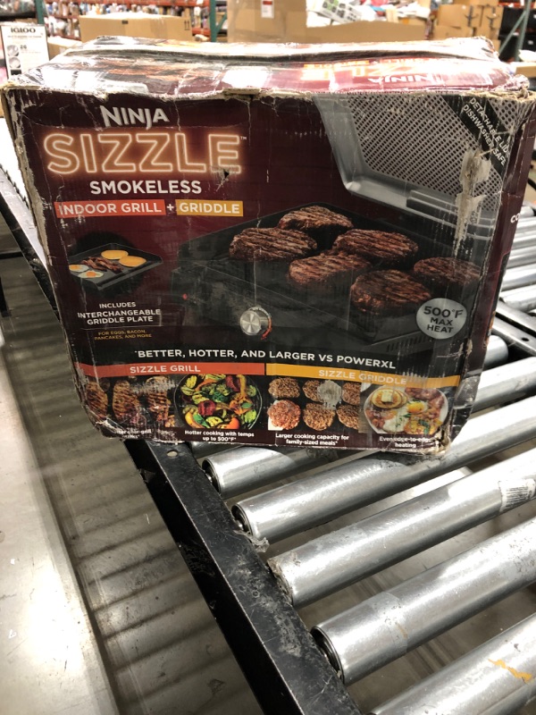 Photo 3 of Ninja GR101 Sizzle Smokeless Indoor Grill & Griddle, 14'' Interchangeable Nonstick Grill and Griddle Plates, Dishwasher-Safe Removable Mesh Lid, 500F Max Heat, Even Edge-to-Edge Cooking, Grey/Silver