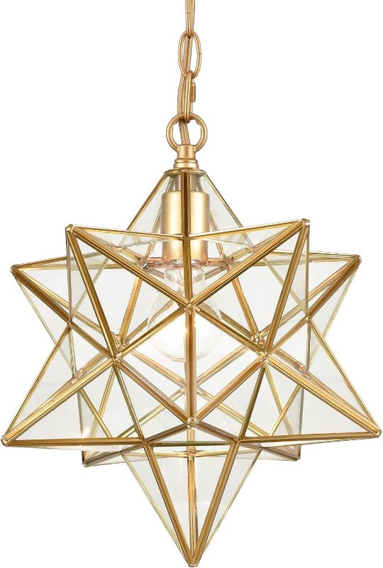 Photo 1 of DANSEER Moravian Star Light Modern Brass Pendant Light 14 Inches with Clear Glass Shade
