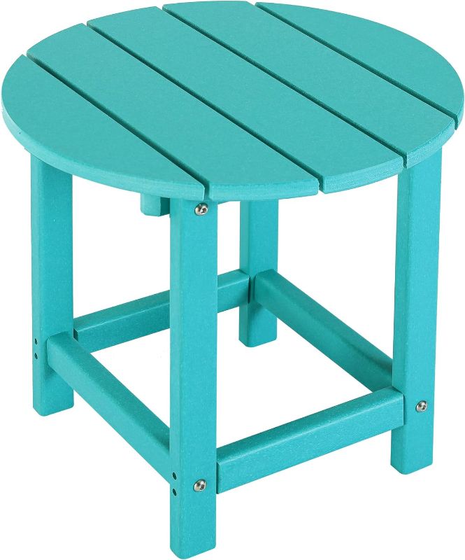 Photo 1 of LZRS Round Adirondack Side Table End Table, Outdoor Side Tables for Patio, Backyard,Pool, Indoor Companion, Easy Maintenance & Weather Resistant(Turquoise)
